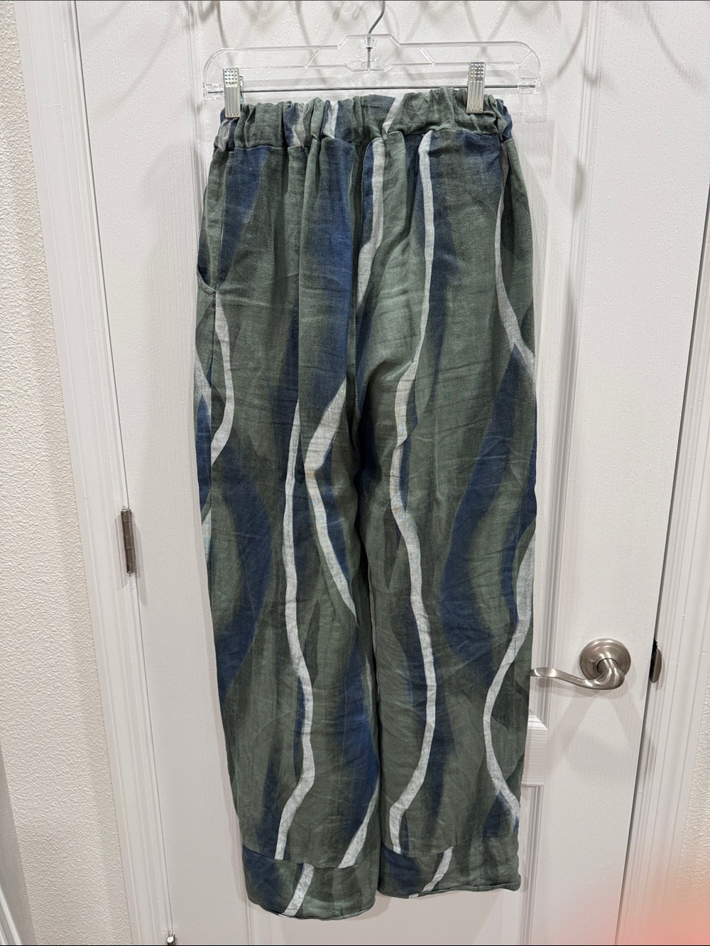 Men's Casual Drawstring Wide-Leg Pants - Green Wave - Picture 2 of 3
